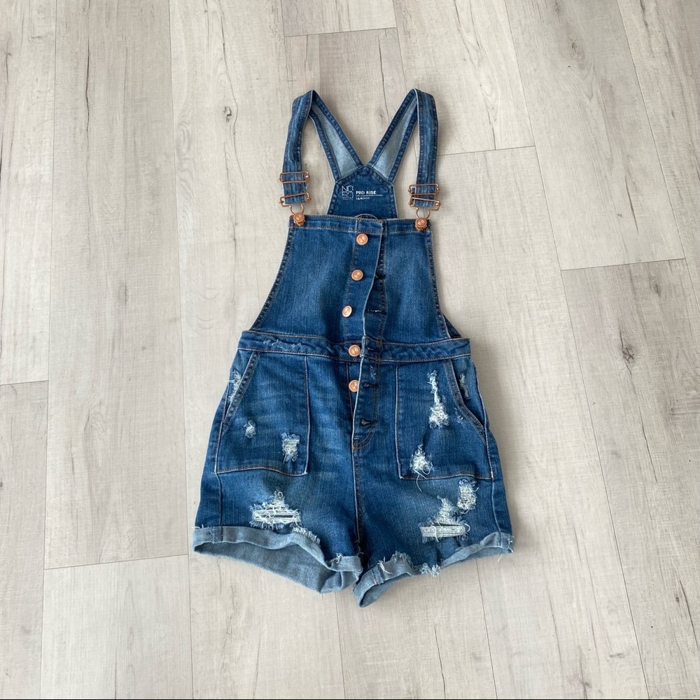 ❤️ NOBO Mid Rise Distressed Denim Medium Wash Overall Shorts Sz XS
